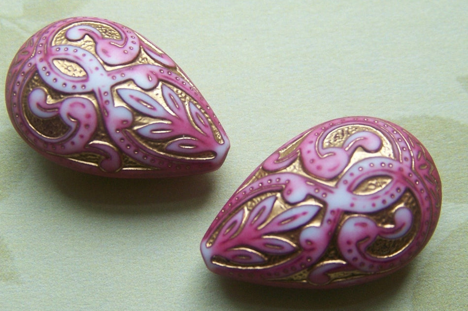 Vintage Style Pink Gold Tear Drop Teardrop Pear Beads 27mm bds119A