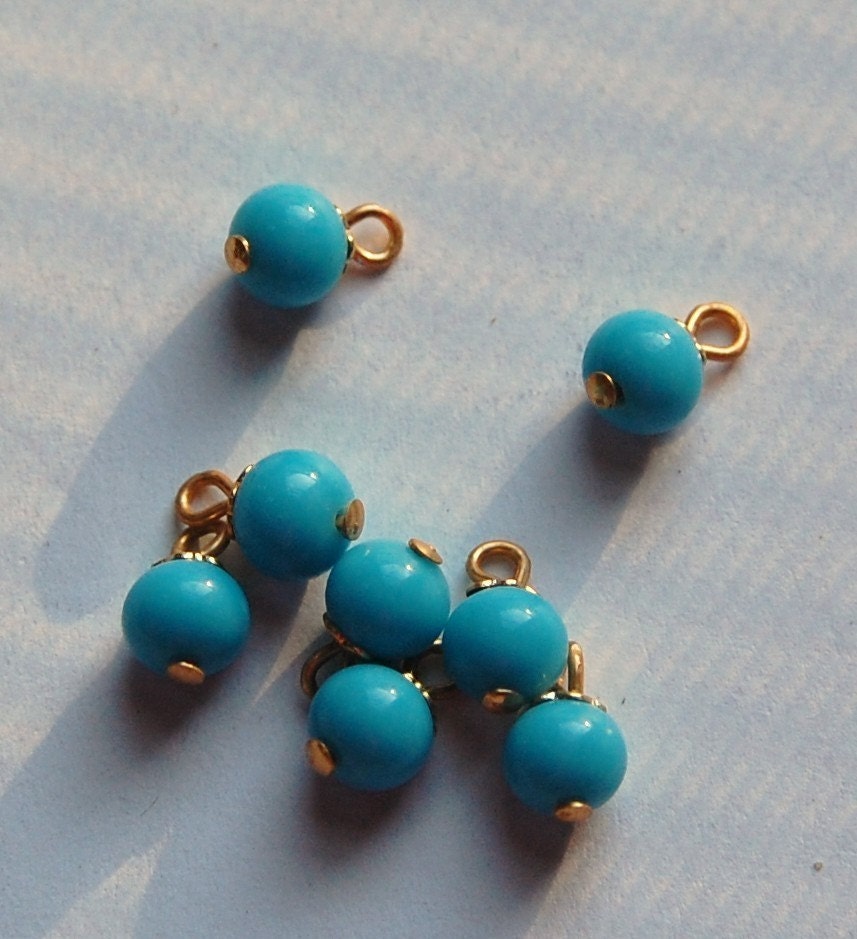 Vintage Turquoise Blue Glass Drops Bead Cap Loop drp022