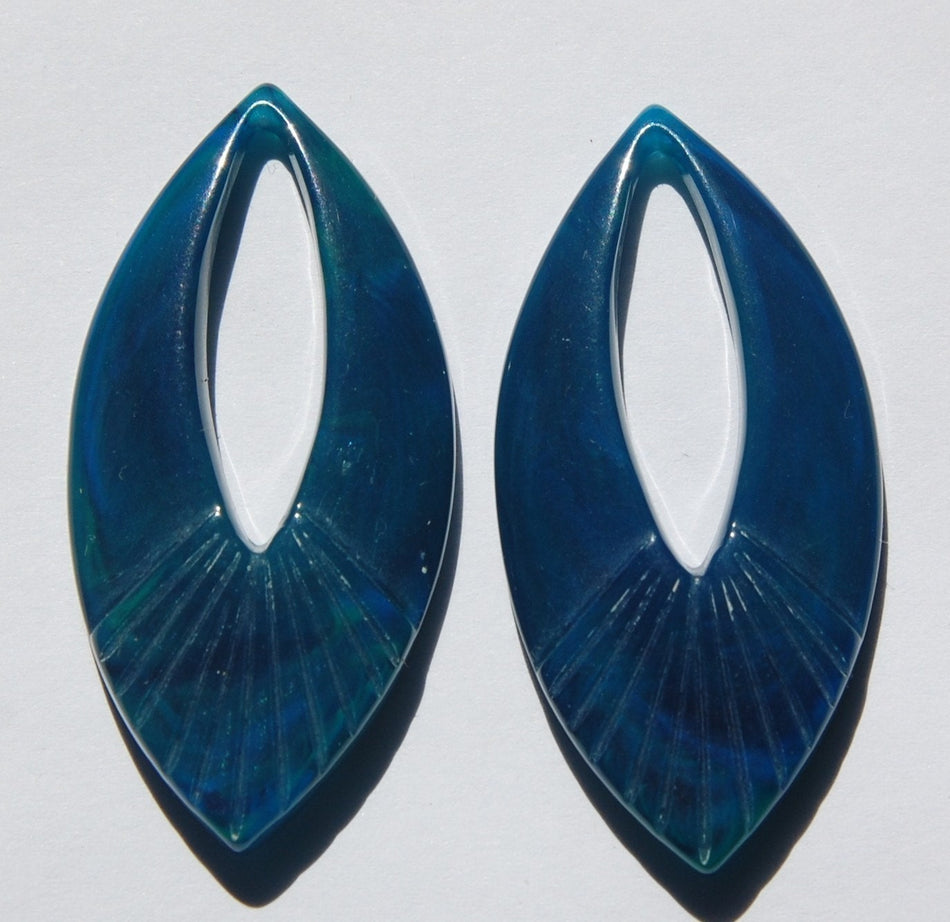 Vintage Teal Marbled LuciteTeardrop Pendant Drops Italy (2) pnd019C