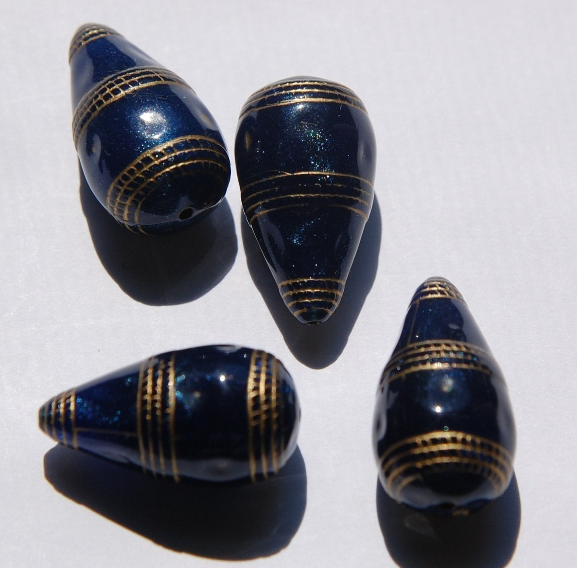 Vintage Style Blue with Gold Etching Teardrop Beads bds786B