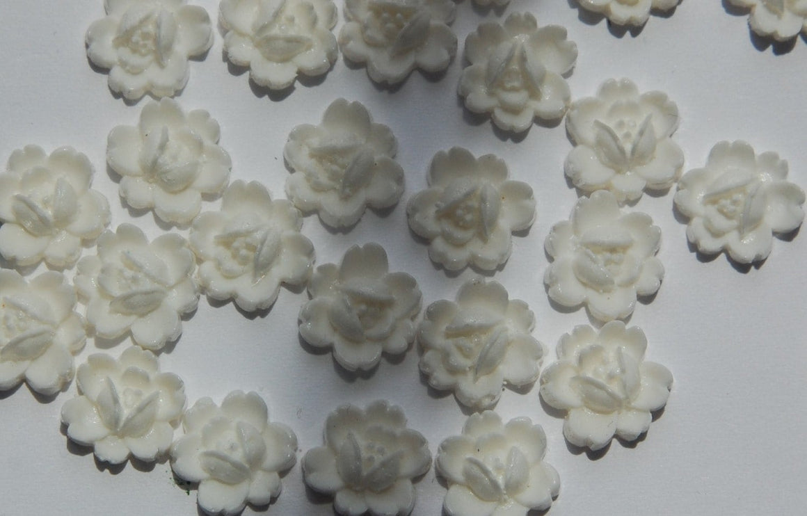 Vintage Style White Rose Carved Look Flower Cabochon 11mm cab350A