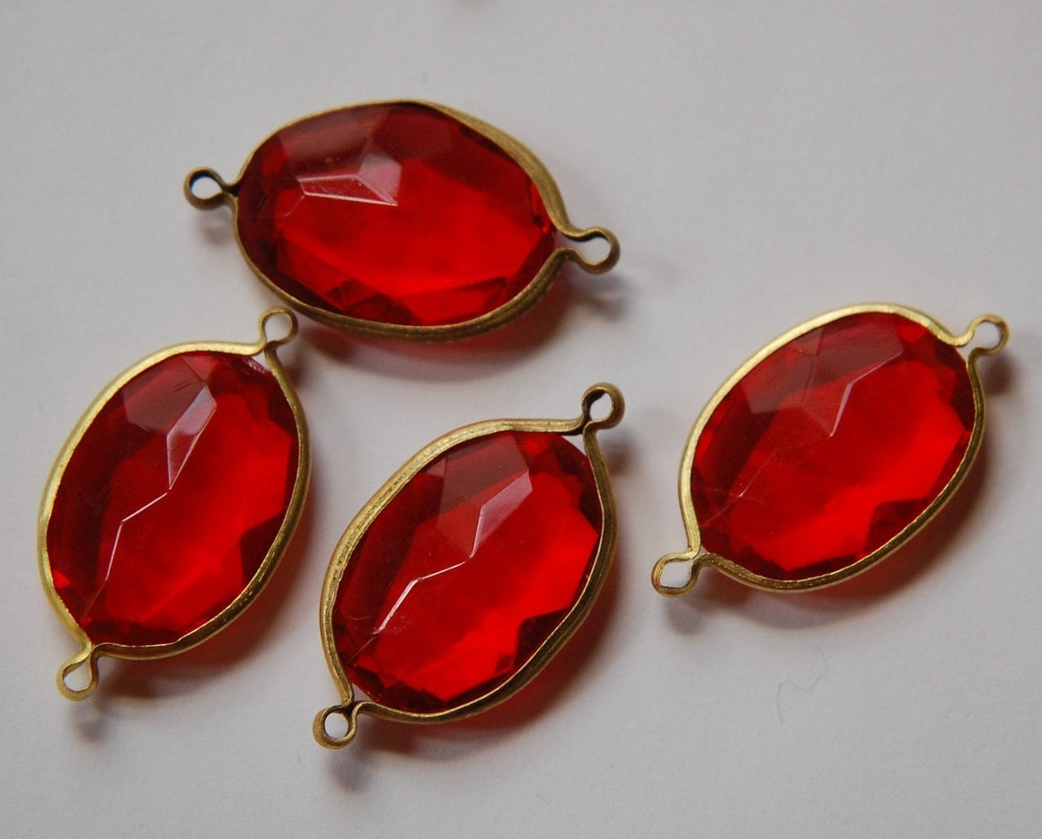 2 Loop Brass Channel Set Faceted Red Acrylic Charms chr165