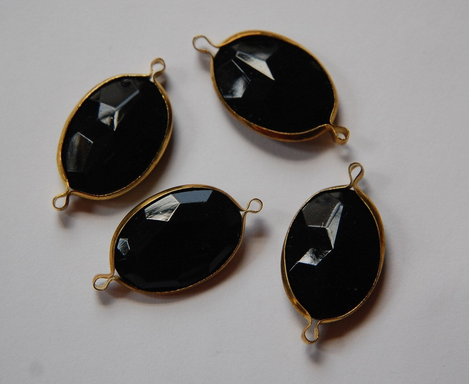 2 Loop Brass Channel Set Faceted Black Acrylic Charms chr165D