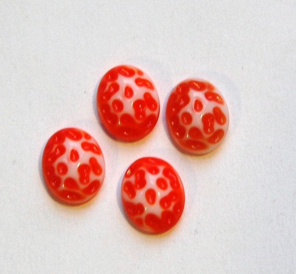 Vintage Orange and White Glass Textured Cabochons 10x8mm cab729C