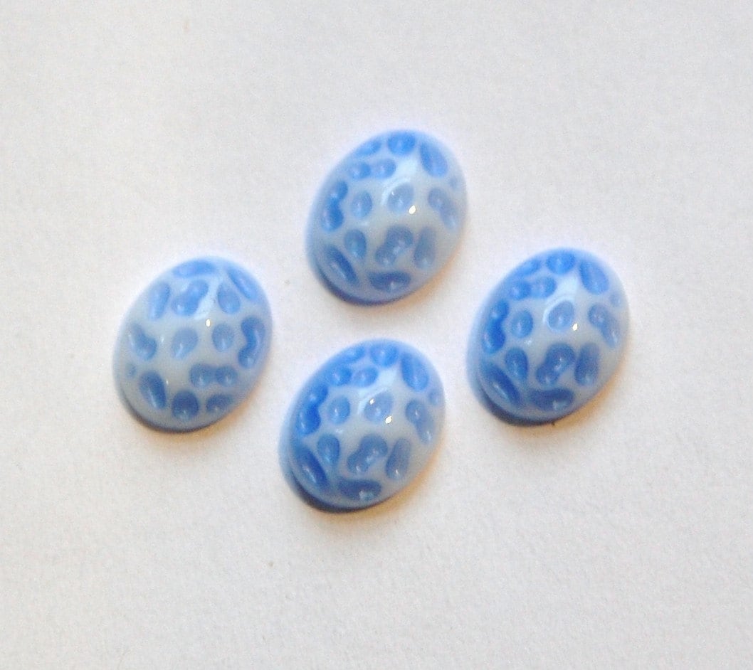 Vintage Blue and White Glass Textured Cabochons 10x8mm cab729B