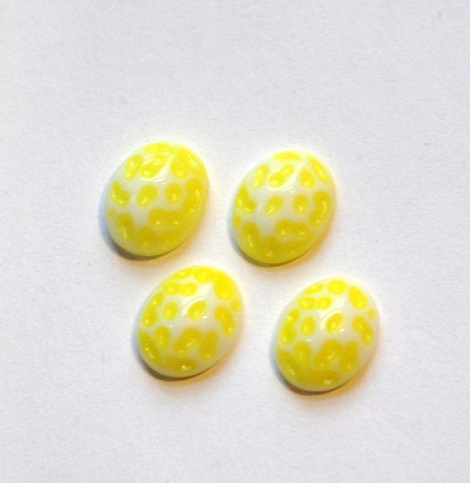 Vintage Yellow and White Glass Textured Cabochons 10x8mm cab729A