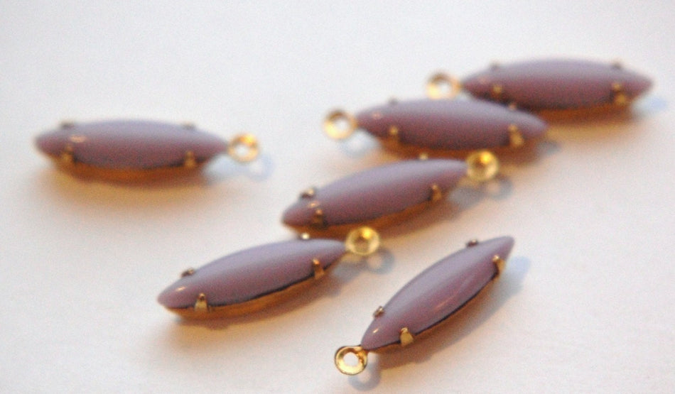 Opaque Lavender Glass Navette Stones in Brass 1 Loop Setting 15x4mm (6) nav003B