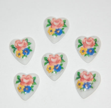 Vintage Heart Cabochons Flower Bouquet Japan 12mm (6) cab422C