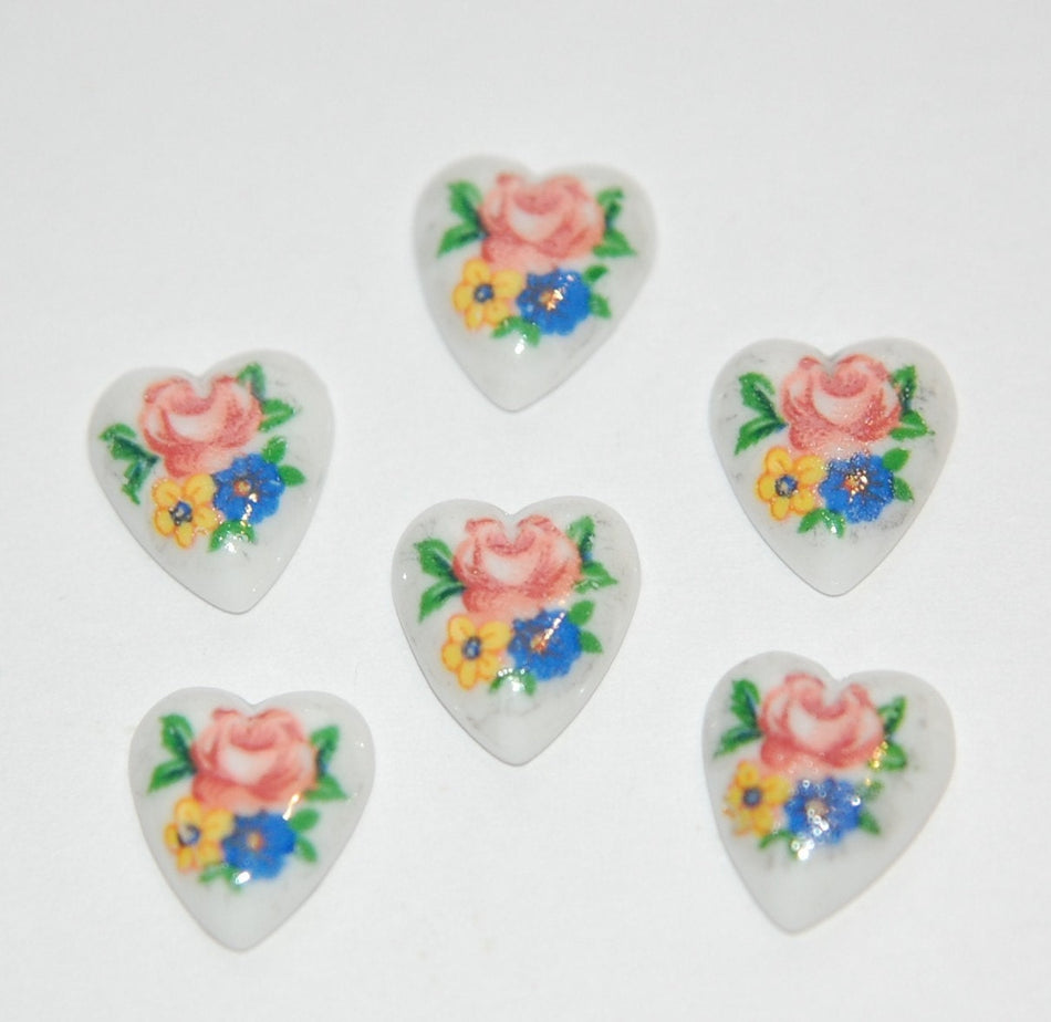 Vintage Heart Cabochons Flower Bouquet Japan 12mm (6) cab422C
