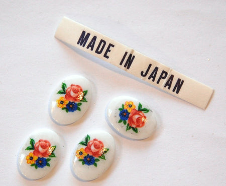 Vintage Floral Flower Cabochons Japan 14x10mm (4) cab425G