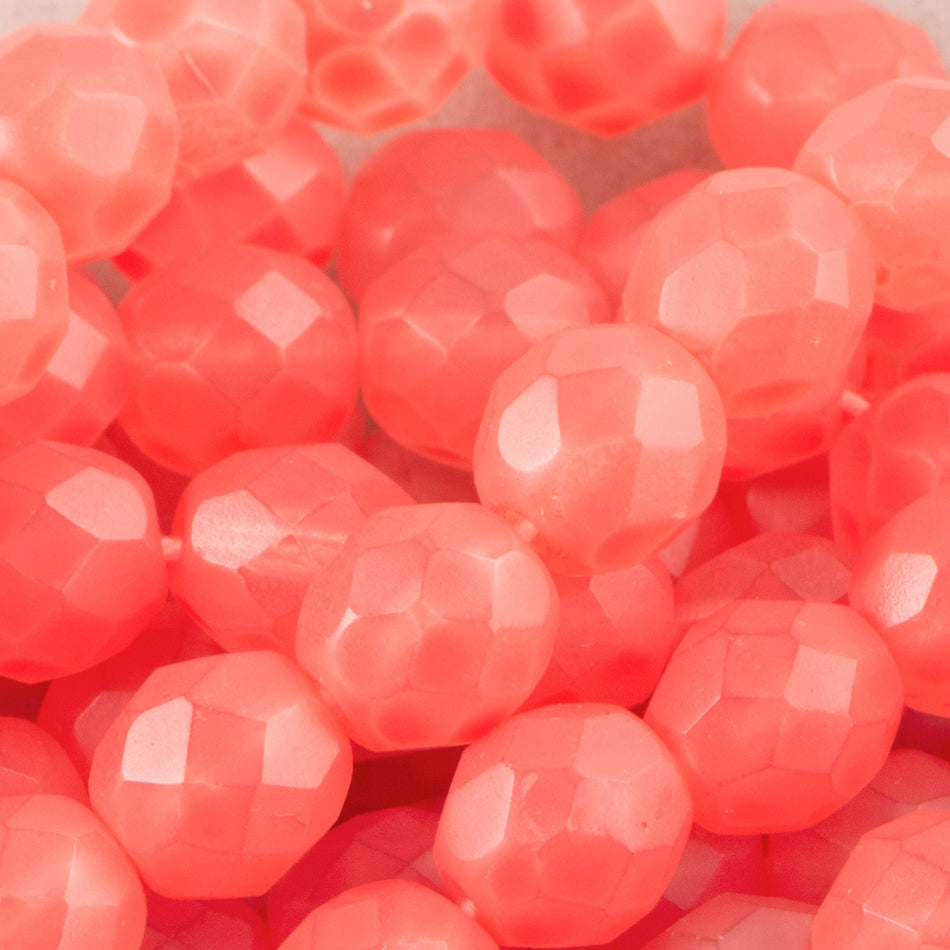 8mm Matte Orange Coated Czech Firepolish Faceted Coated Glass Beads (25)