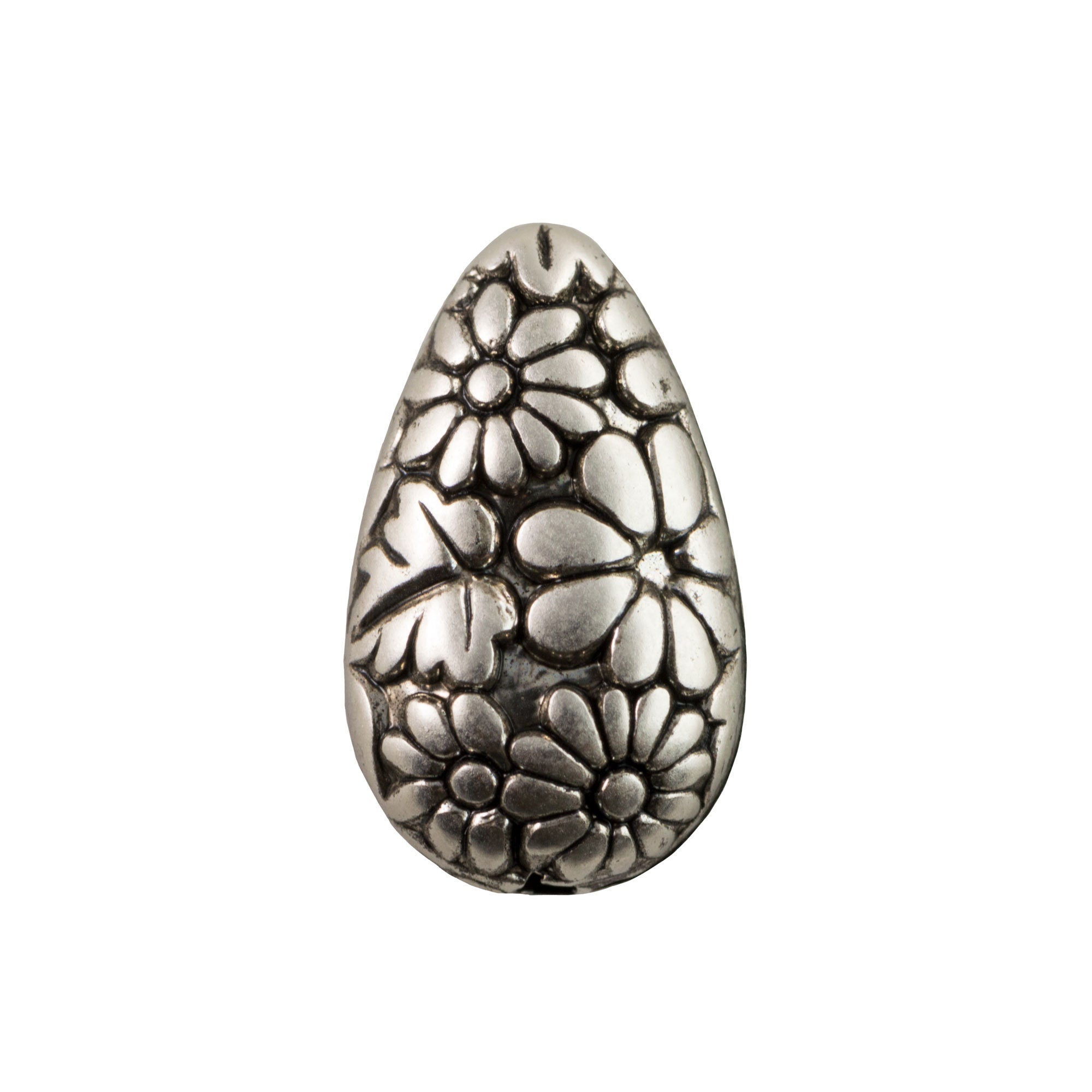 Antiqued Silver Floral Teardrop Beads 18mm (6)