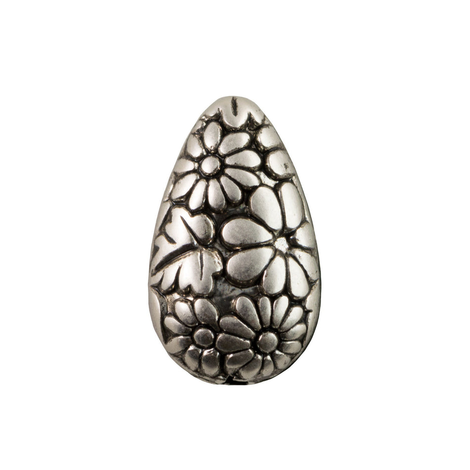 Antiqued Silver Floral Teardrop Beads 18mm (6)