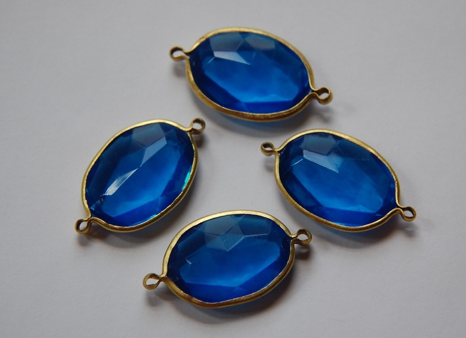 2 Loop Brass Channel Set Faceted Blue Acrylic Charms chr165A