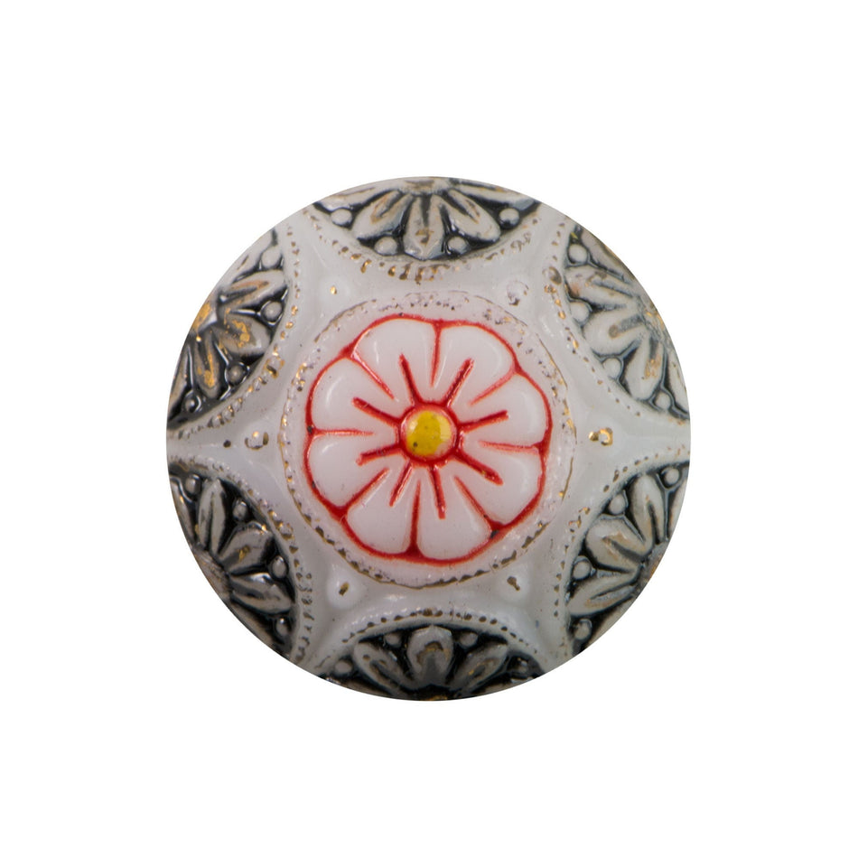 Shabby Chic White Mosaic Glass Cabochons with Red Black 18mm (2) cab756Qv2