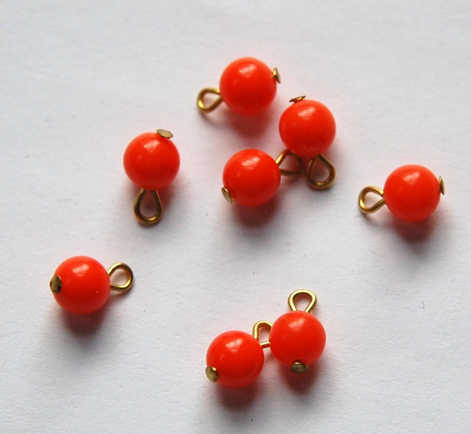 Vintage Orange Coral Acrylic Bead Drops Japan 6mm drp045