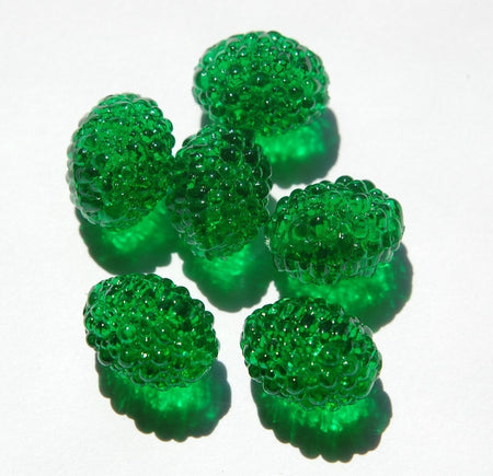 Vintage Green Oval Bumpy Textured Plastic Beads (6) bds791E
