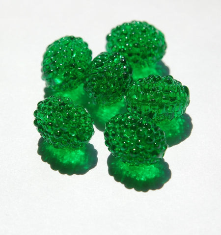 Vintage Green Oval Bumpy Textured Plastic Beads (6) bds791E