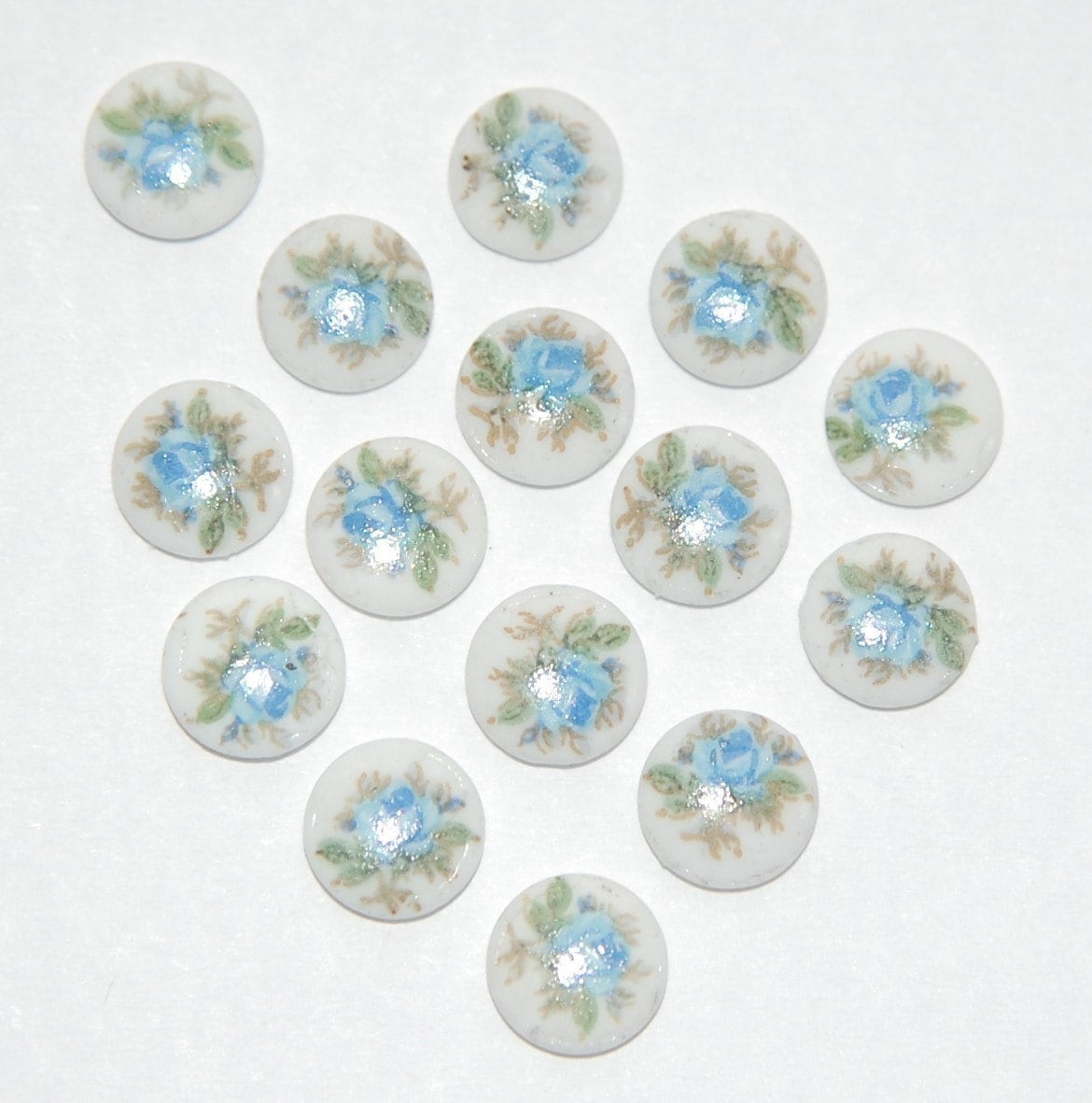 Vintage Tiny Blue Rose Flower Cabochons Japan 7mm cab419A