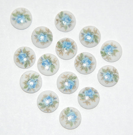 Vintage Tiny Blue Rose Flower Cabochons Japan 7mm cab419A