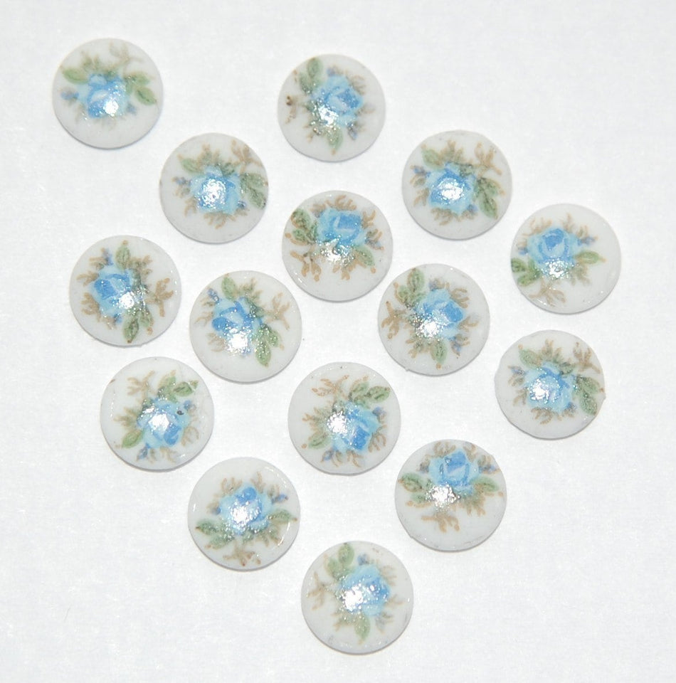 Vintage Tiny Blue Rose Flower Cabochons Japan 7mm cab419A