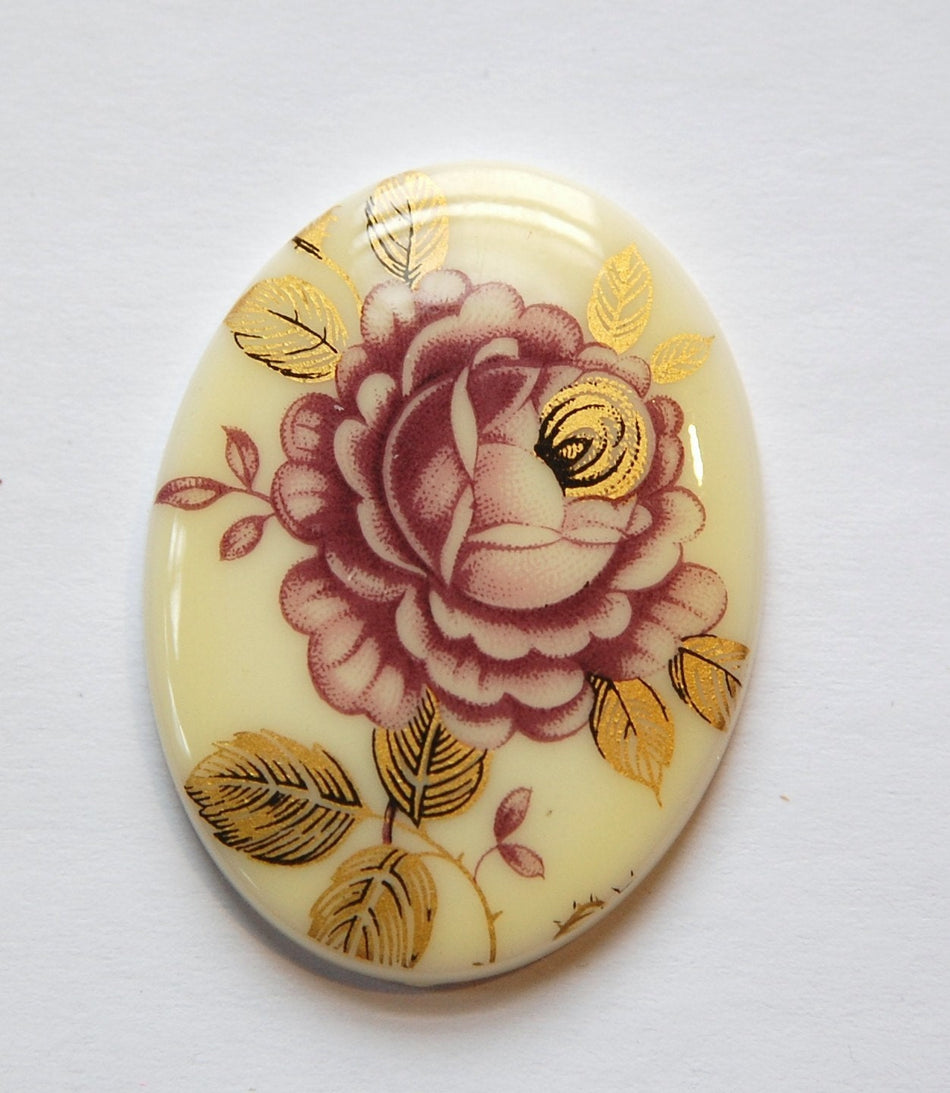 Vintage Purple and Gold Flower Cabochon 40x30mm cab746B