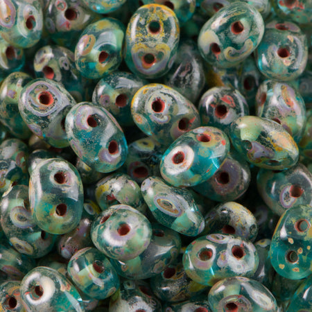 2/5MM MATUBOSUPERDUO Aquamarine Picasso Seed Beads (8g)