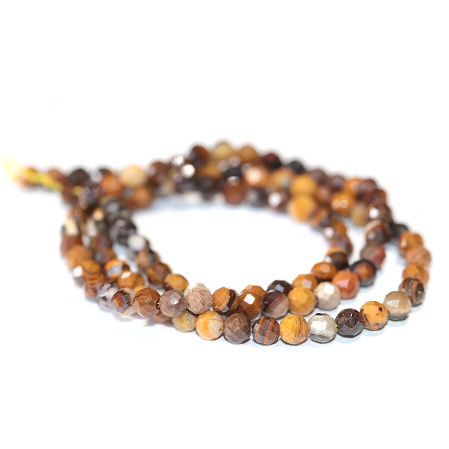Dakota Stones Iron Zebra Jasper 4mm Diamond Cut Faceted Round Gemstones 16" Strand IZJ4RD-F-DC