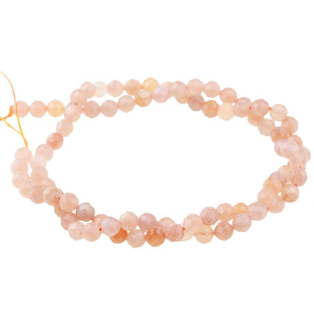 Dakota Stones Peach Moonstone 4mm Diamond Cut Faceted Round Gemstones 16" Strand. PMS4RD-F-DC