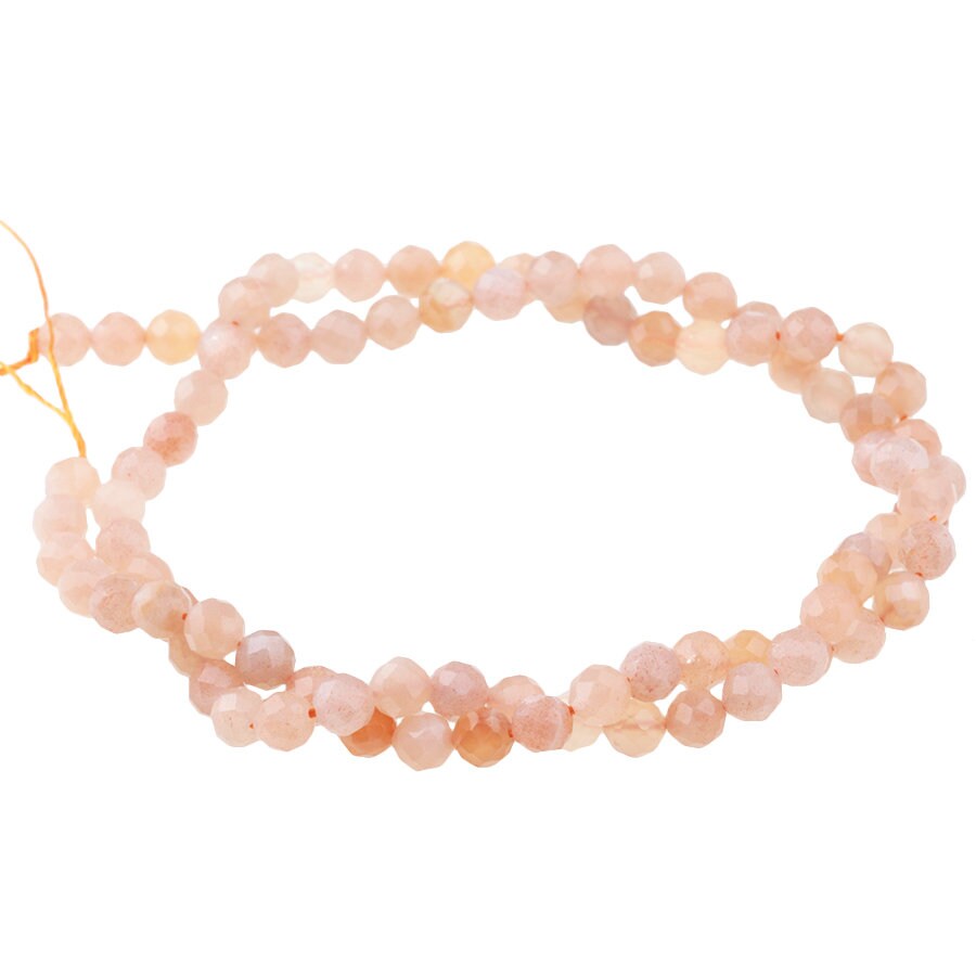 Dakota Stones Peach Moonstone 4mm Diamond Cut Faceted Round Gemstones 16" Strand. PMS4RD-F-DC