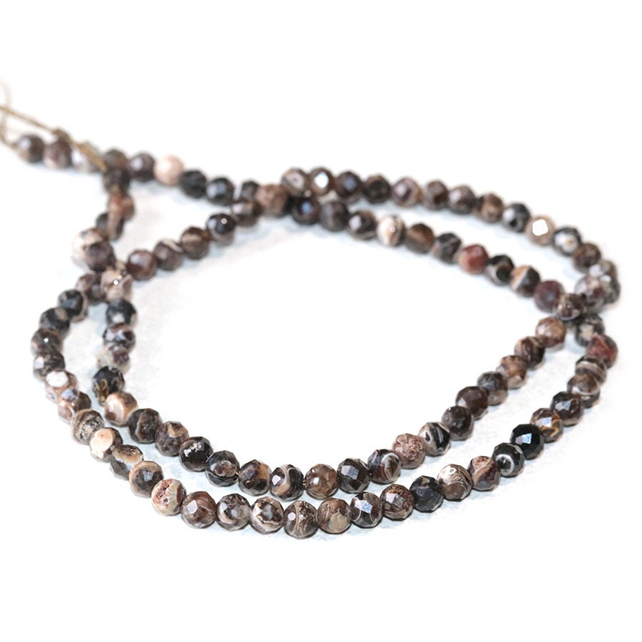 Dakota Stones Turritella Agate 4mm Diamond Cut Faceted Round Gemstones 16" Strand TUR4RD-F-DC