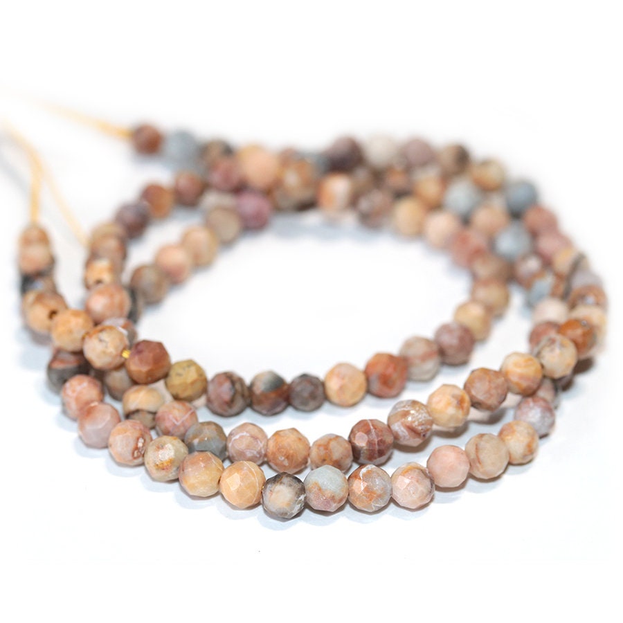 Dakota Stones Venus Jasper 4mm Diamond Cut Faceted Round Gemstones 16" Strand. VEN4RD-F-DC