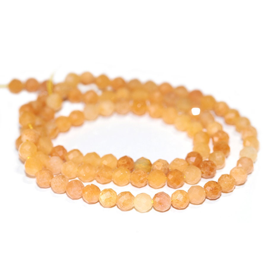 Dakota Stones Yellow Jade 4mm Diamond Cut Faceted Round Beads Gemstones 16" Strand. YJD4RD-F-DC