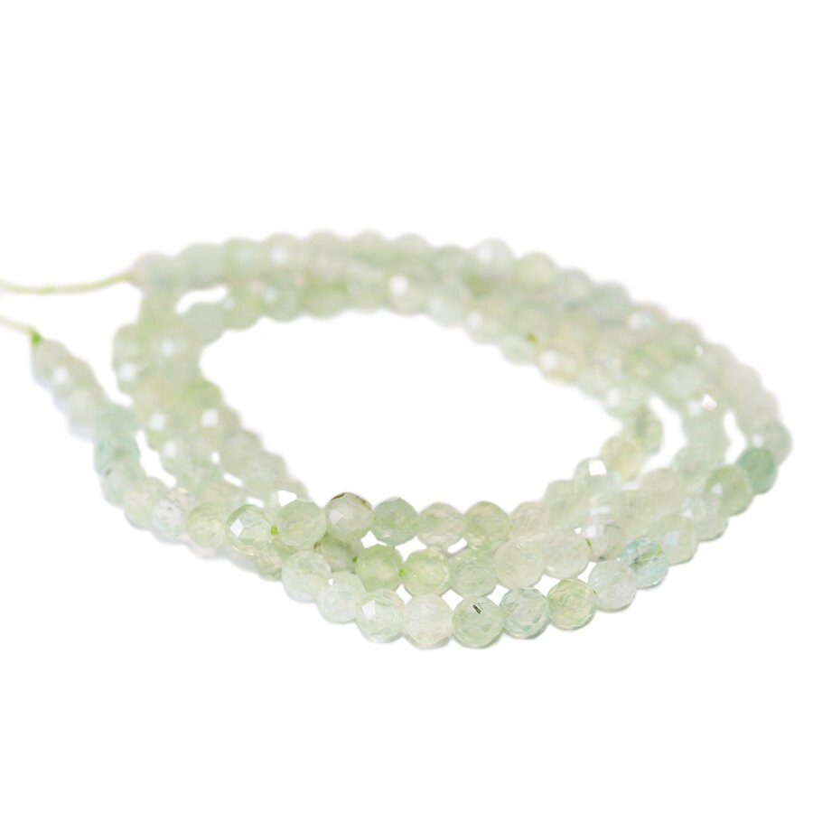 Dakota Stones Prehnite 4mm Diamond Cut Faceted Round Gemstones 16" Strand PRE4RD-F-DC