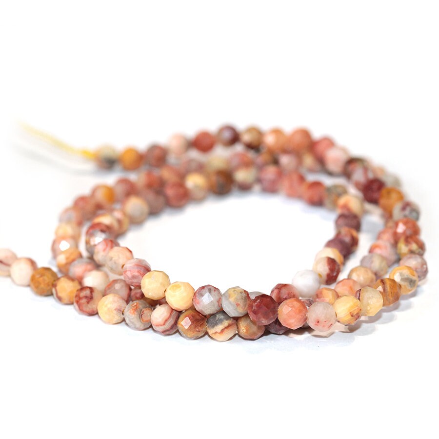 Dakota Stones Red Crazy Lace Agate 4mm Diamond Cut Faceted Round Beads Gemstones 16" Strand. RCLA4RD-F-DC