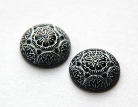 Vintage Black Mosaic Glass Cabochons with White 14mm (1) cab757