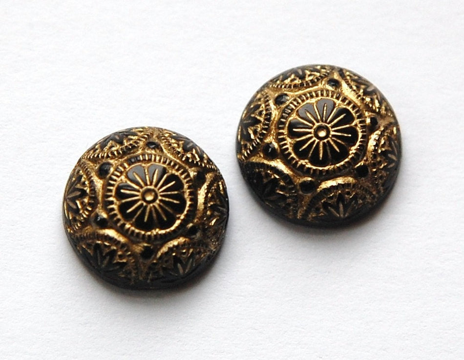 Black Mosaic Glass Cabochons with Gold 14mm (1) cab757D