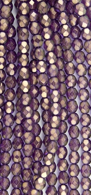 6mm Czech Faceted Halo Regal Amethyst Firepolish Glass Beads  (25)