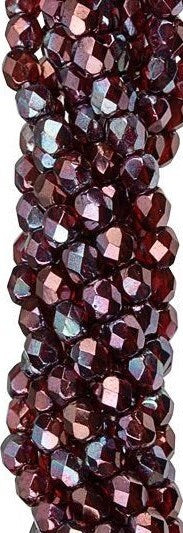 4mm Czech Faceted Siam Ruby Vega Firepolish Glass Beads (50)