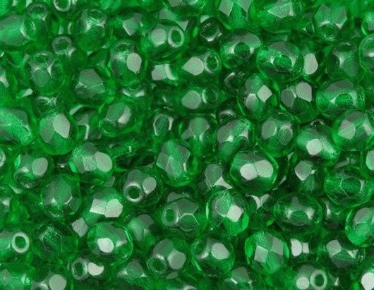 4mm Czech Faceted Green Emerald Firepolish Glass Beads  (50)