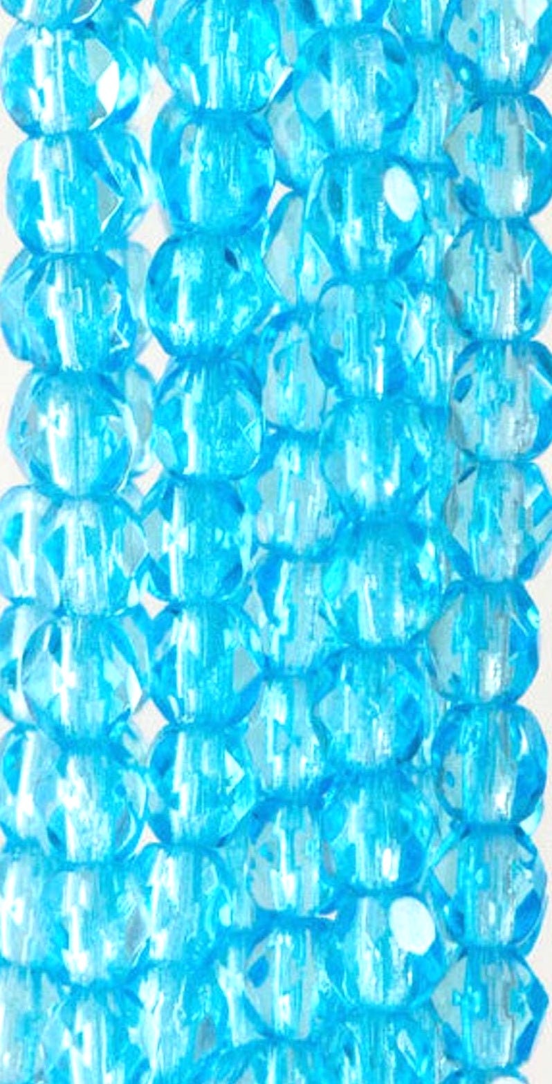 4mm Aquamarine Czech Firepolish Faceted Glass Beads (50)