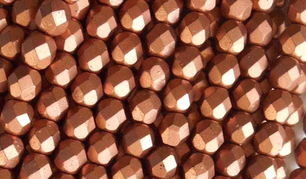 6mm Czech Faceted Matte Metallic Bronze Copper Firepolish Glass Beads (25)