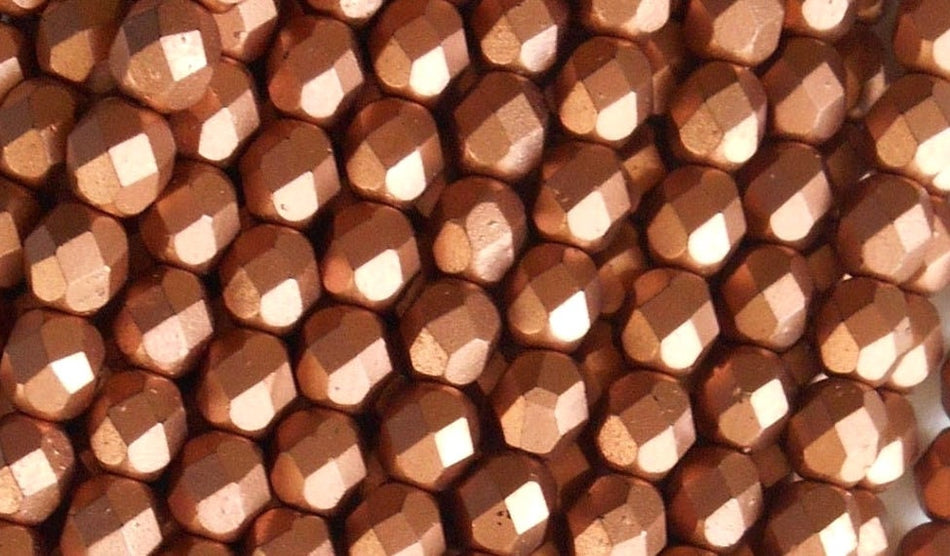6mm Czech Faceted Matte Metallic Bronze Copper Firepolish Glass Beads (25)