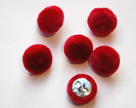 Vintage Red Soft Velour Fabric Buttons 13mm Metal Shank btn004E