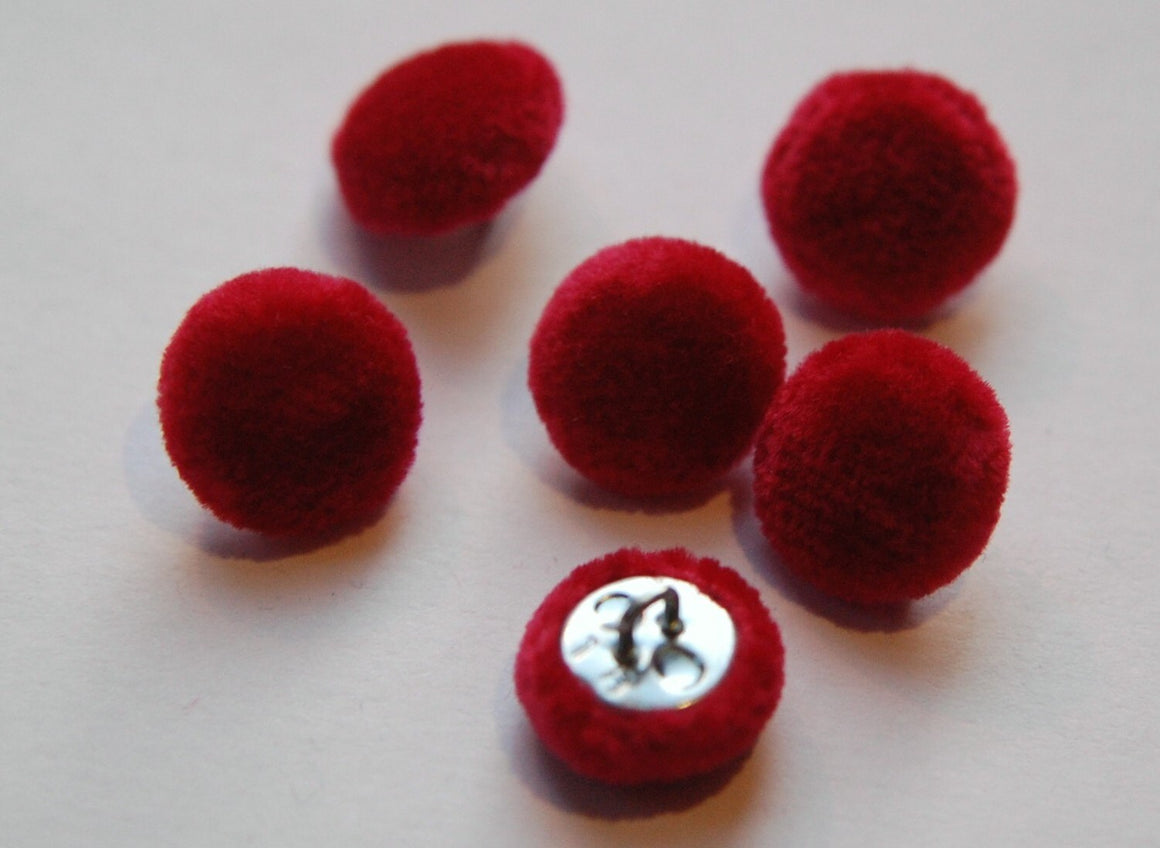 Vintage Red Soft Velour Fabric Buttons 13mm Metal Shank btn004E