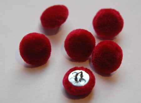 Vintage Red Soft Velour Fabric Buttons 13mm Metal Shank btn004E