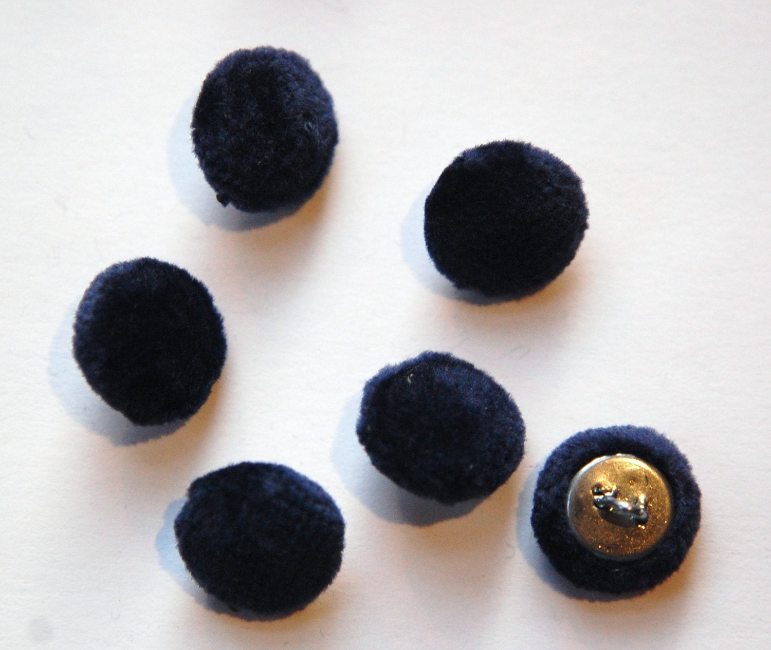 Vintage Dark Blue Soft Velour Fabric Buttons 13mm Metal Shank btn004C