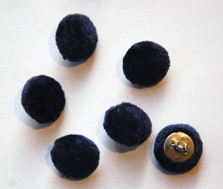 Vintage Dark Blue Soft Velour Fabric Buttons 13mm Metal Shank btn004C