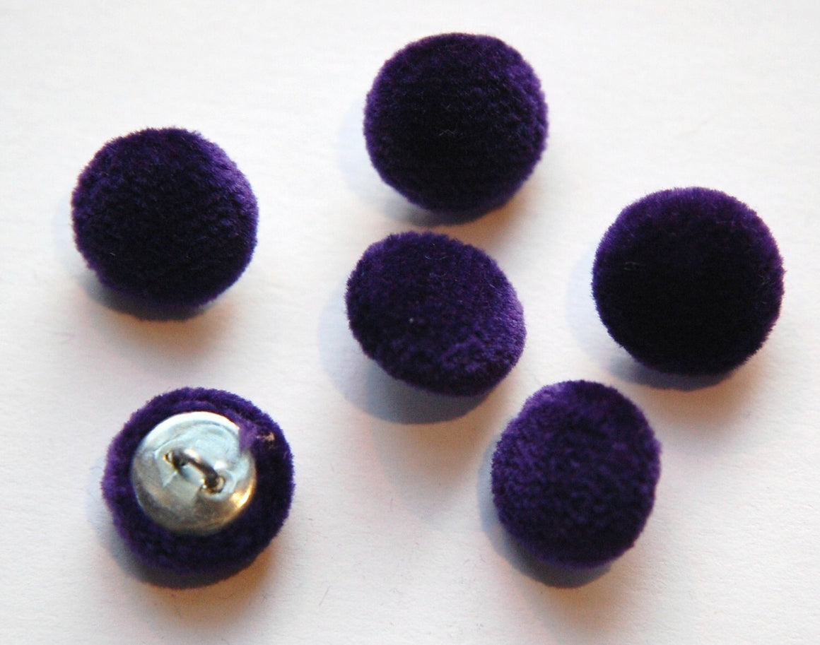 Vintage Purple Soft Velour Fabric Buttons 13mm Metal Shank btn004G