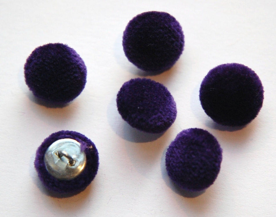 Vintage Purple Soft Velour Fabric Buttons 13mm Metal Shank btn004G
